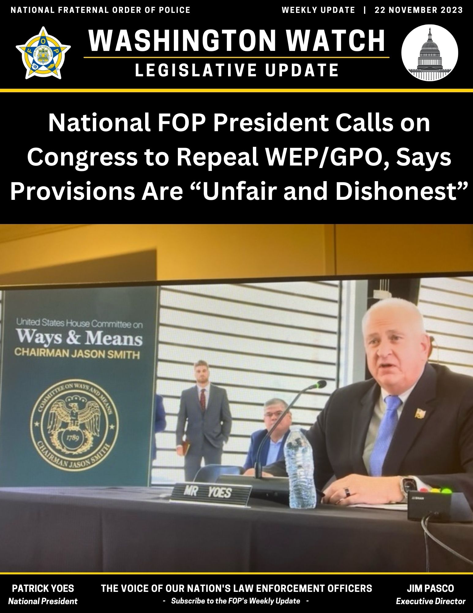 National FOP President Calls on Congress to Repeal WEP/GPO Fraternal